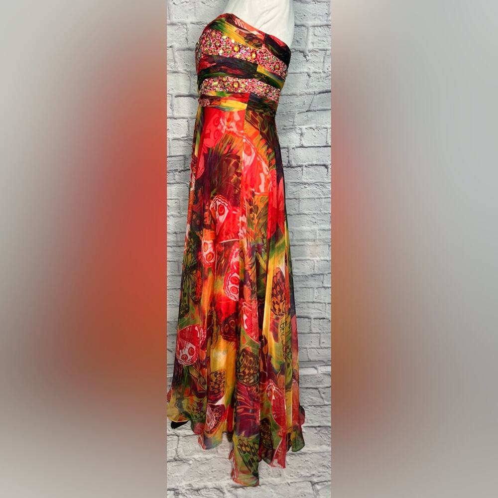 Frenchy by Heather French Henry Colorful Boho Strapless Chiffon Maxi Gown - Picture 9 of 12